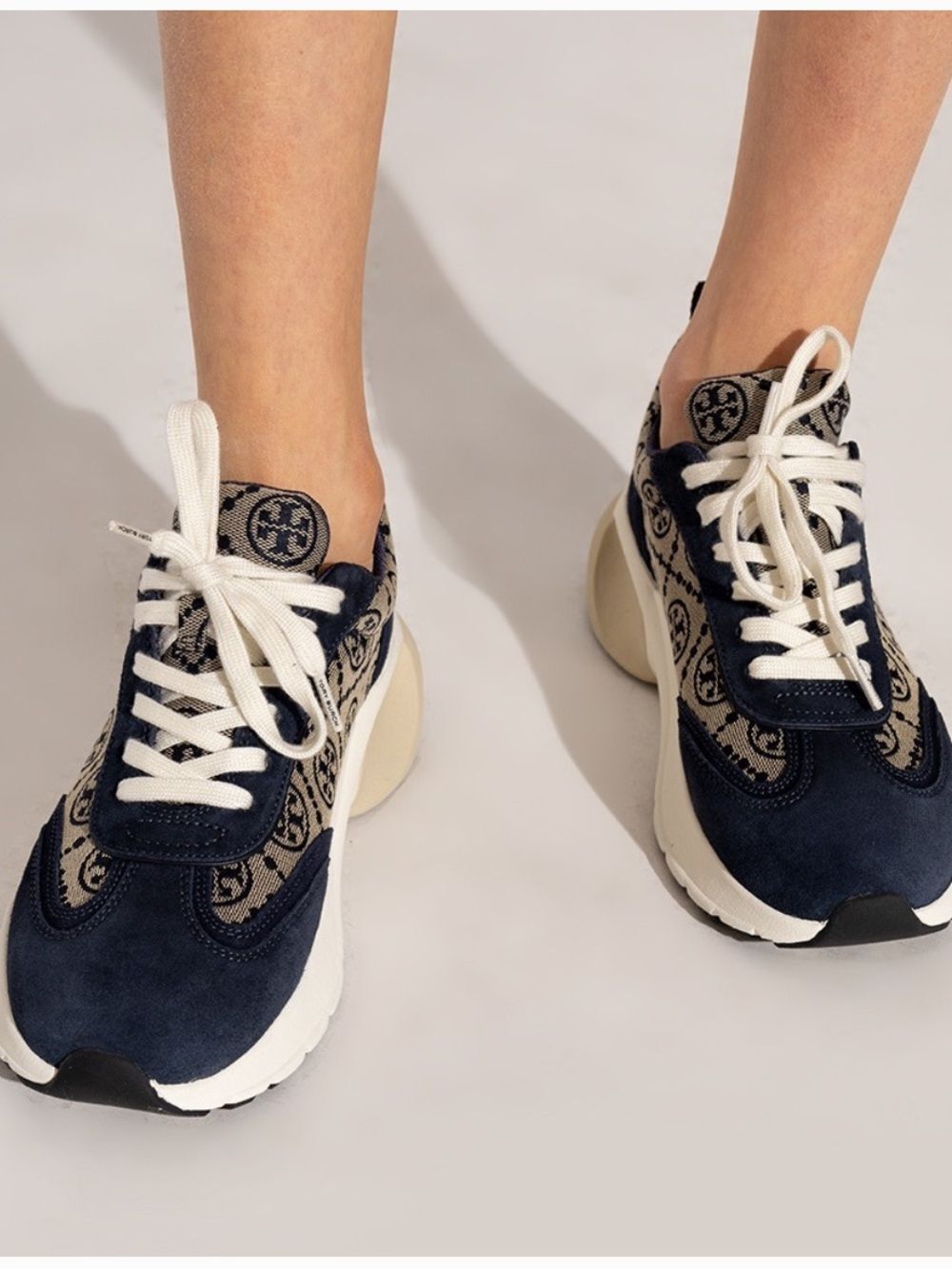 Tory Burch T Monogram Good Luck Trainer Sneakers Navy Size 9